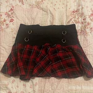 Tripp NYC Black and Red Plaid Skirt with Ring Accents